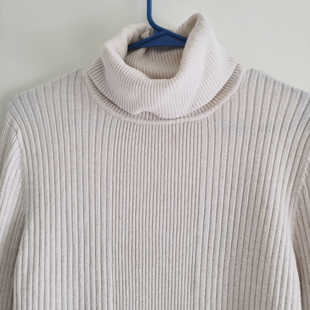 Classic ribbed turtle neck sweater. Light tan size 16/18